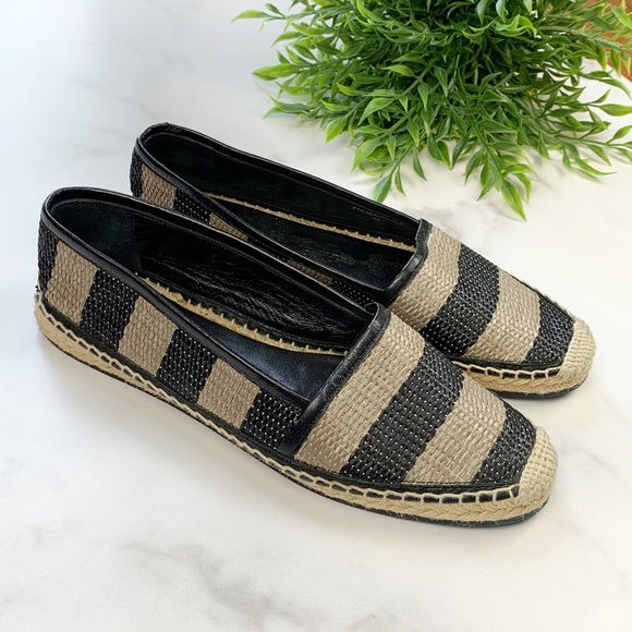 Burberry Shoes - Burberry Hodgeson Raffia Espadrille Black Stripe